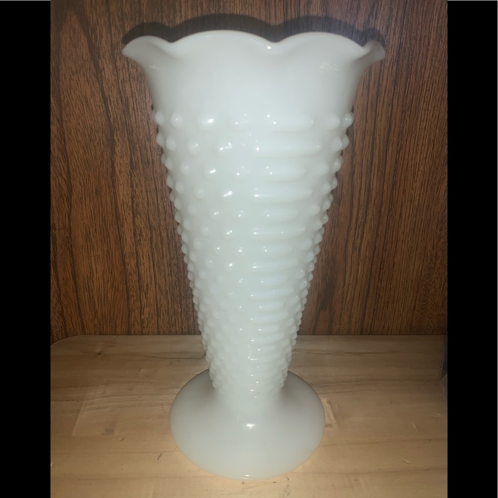 Vintage White Milk Glass Hobnail Vase